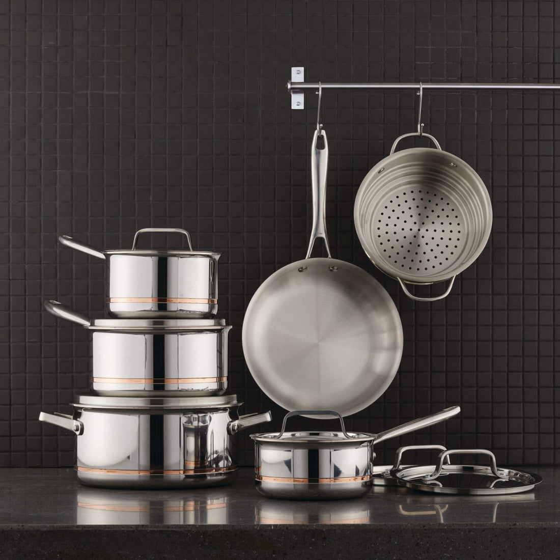 Serary Professional 12-Piece 5-Ply Copper Core Stainless Steel Cookware Set