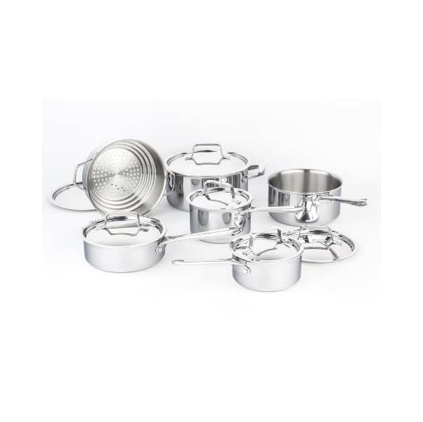 Serary Professional 12-Piece 3-Ply Stainless Steel Cookware Set – Fully Clad, Induction Compatible