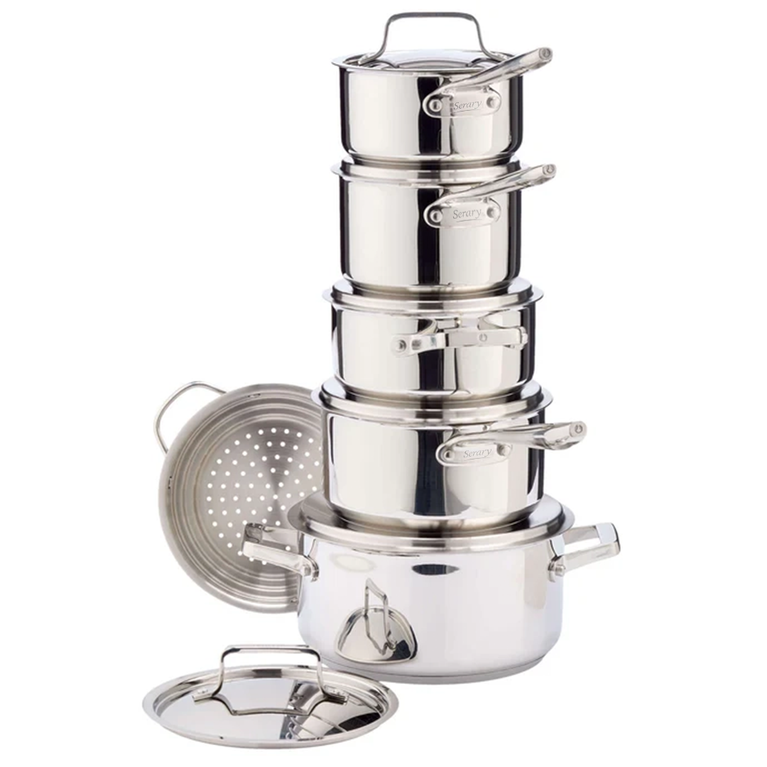 Serary Signature 12-Piece Stainless Steel Cookware Set – Aluminum Core, Induction Compatible
