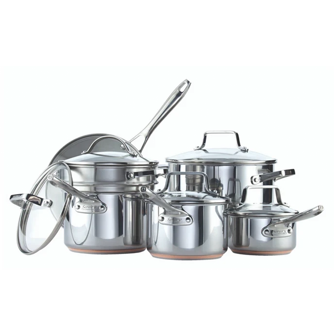 Serary 12-Piece 5-Ply Copper Core Stainless Steel Cookware Set