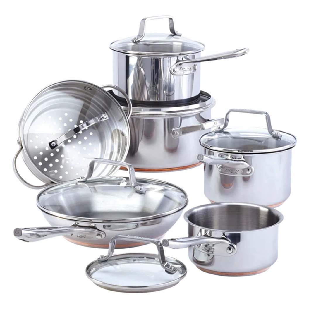 Serary 12-Piece 5-Ply Copper Core Stainless Steel Cookware Set