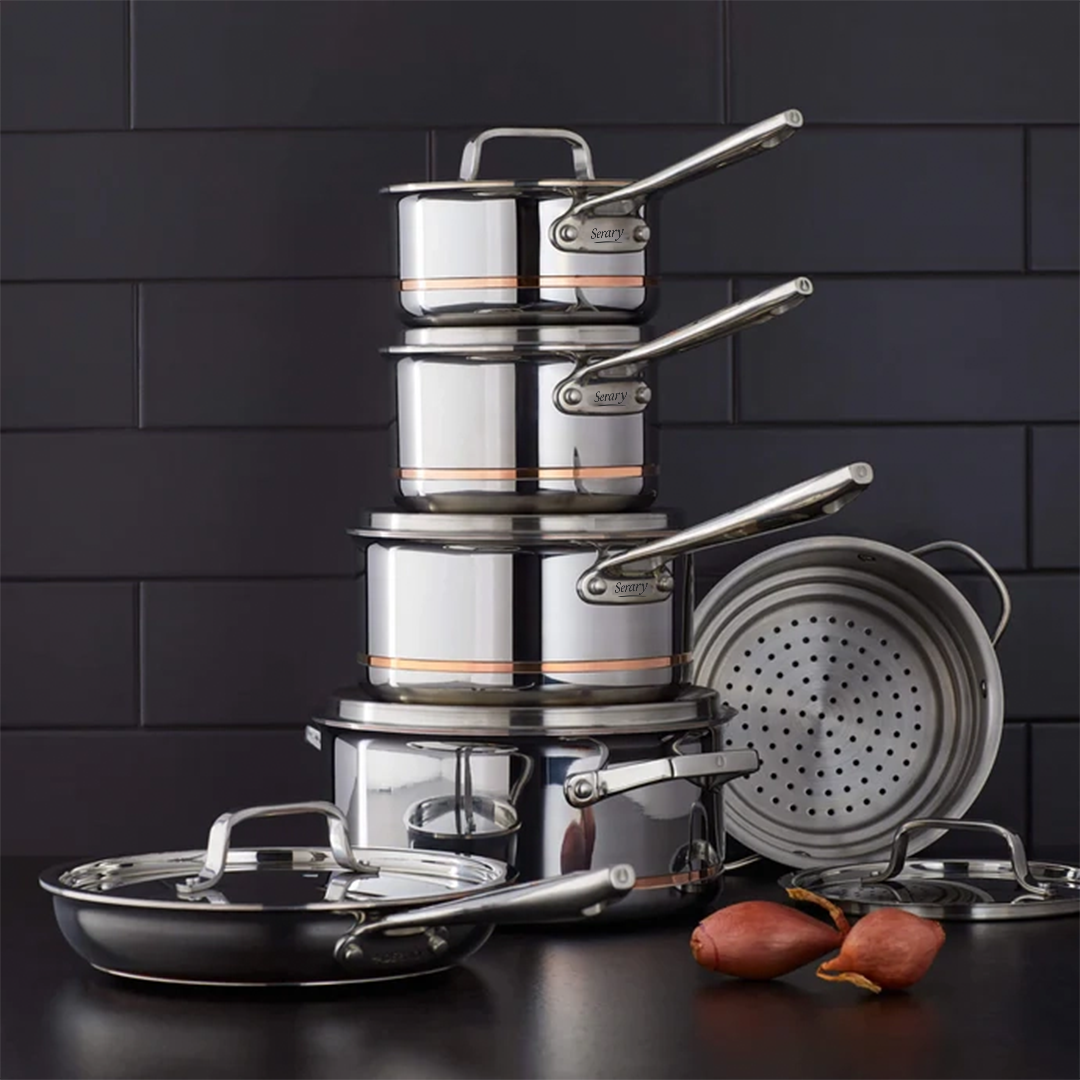 Serary Professional 12-Piece 5-Ply Copper Core Stainless Steel Cookware Set