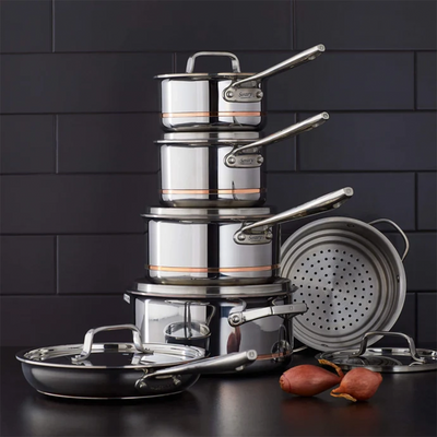 Serary Professional 12-Piece 5-Ply Copper Core Stainless Steel Cookware Set